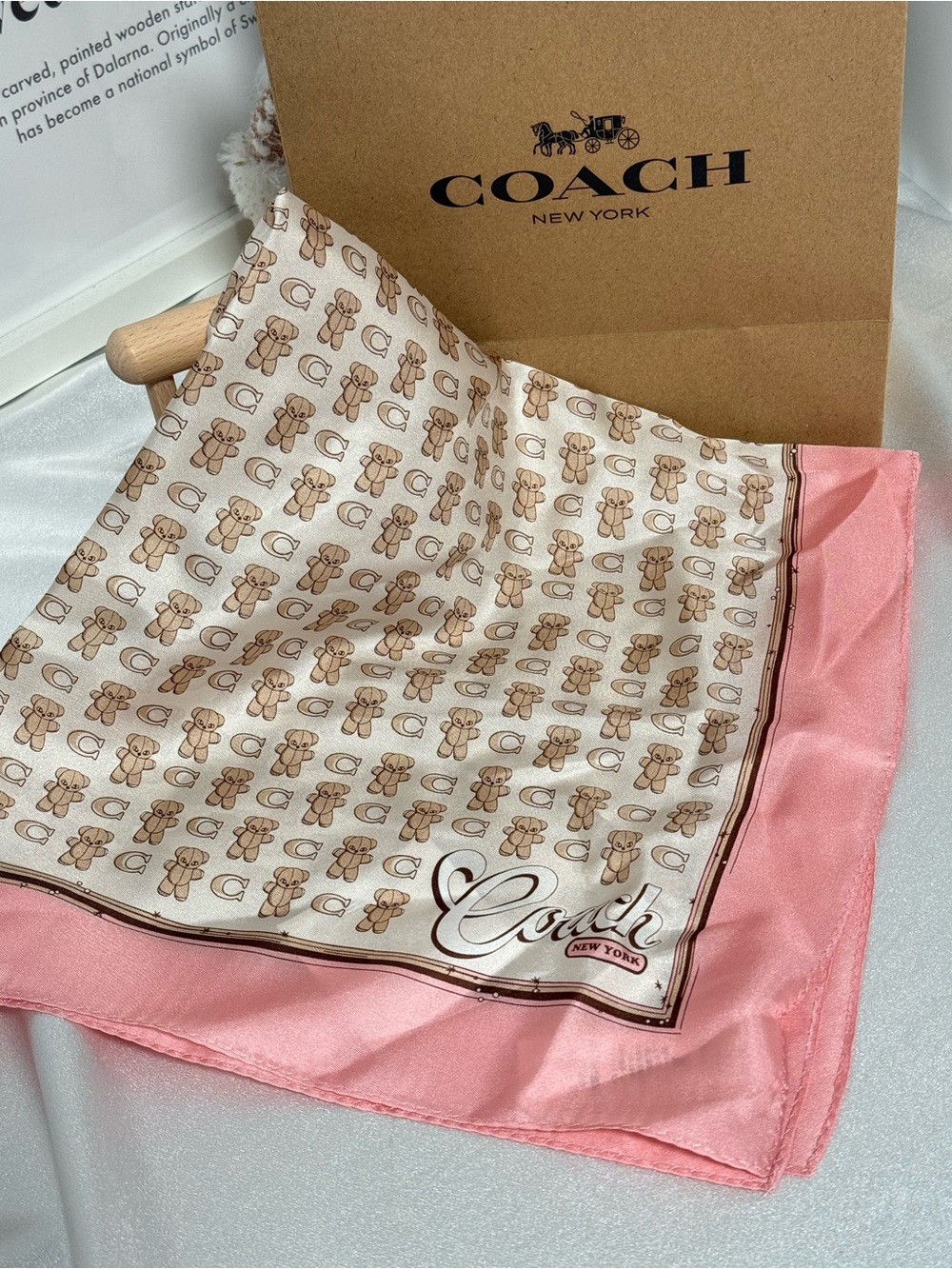 NWT Coach Bear Stuffie Print Silk Bandana